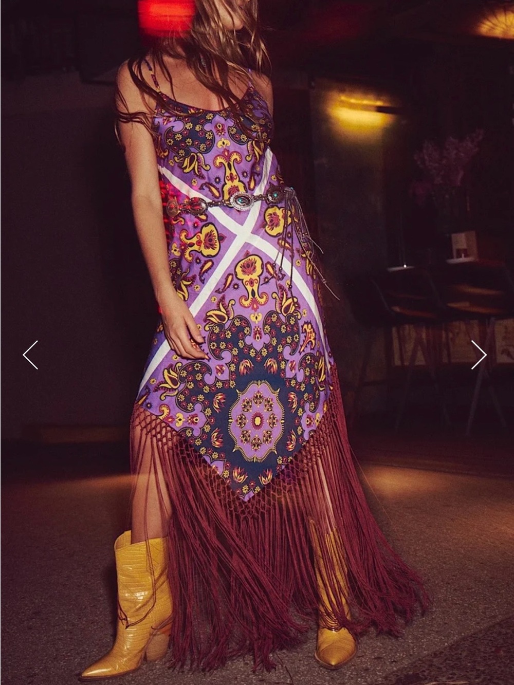 Chasing Unicorns Purple Paisley Fringe Maxi Dress